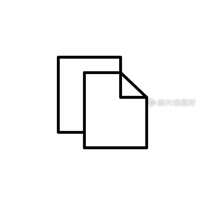 复制文件行图标在黑色。复制文件的概念。在白色徽章。新潮平孤立的轮廓符号，符号cn用于:插图，标志，移动，应用程序，设计，网页，开发，ui, ux, gui。向量EPS 10